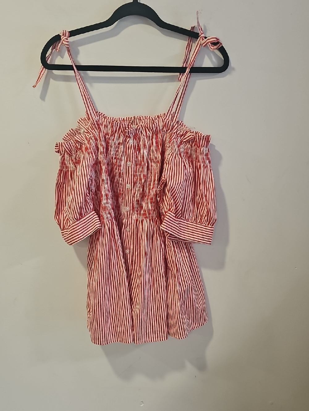 Rouge! Red and White Striped Off-Shoulder Tie-Strap Top